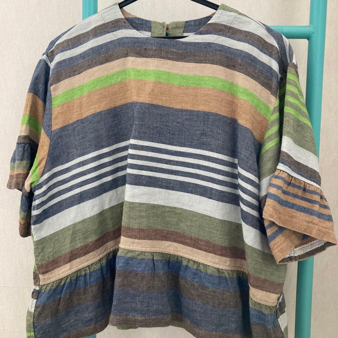 45RPM インドリネンマルチ縞 シャツ・ブラウス size Free
