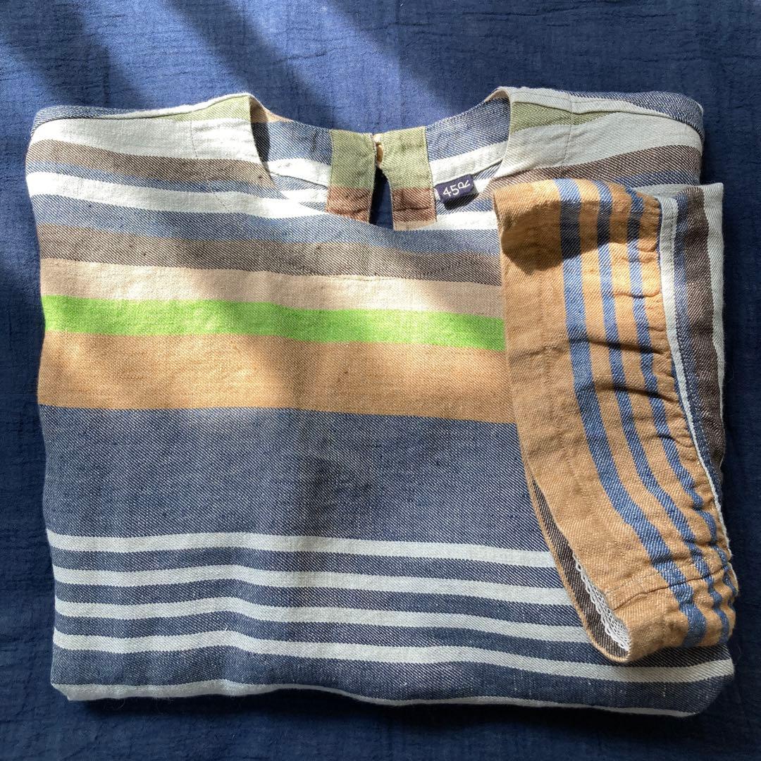 45RPM インドリネンマルチ縞 シャツ・ブラウス size Free