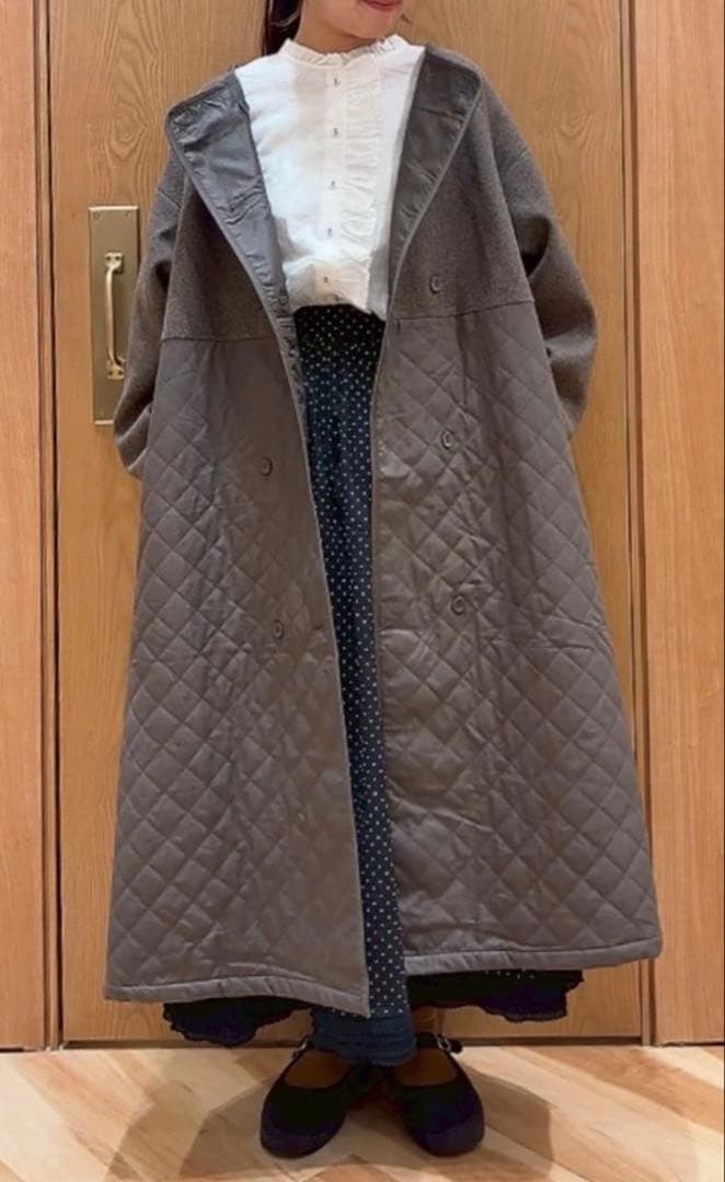 サマンサモスモスコート　メルトン切替キルティングコート　ブラウン