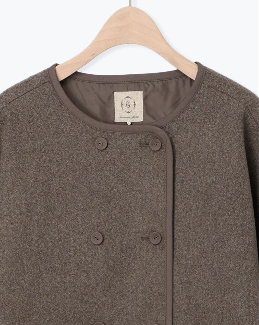 サマンサモスモスコート　メルトン切替キルティングコート　ブラウン