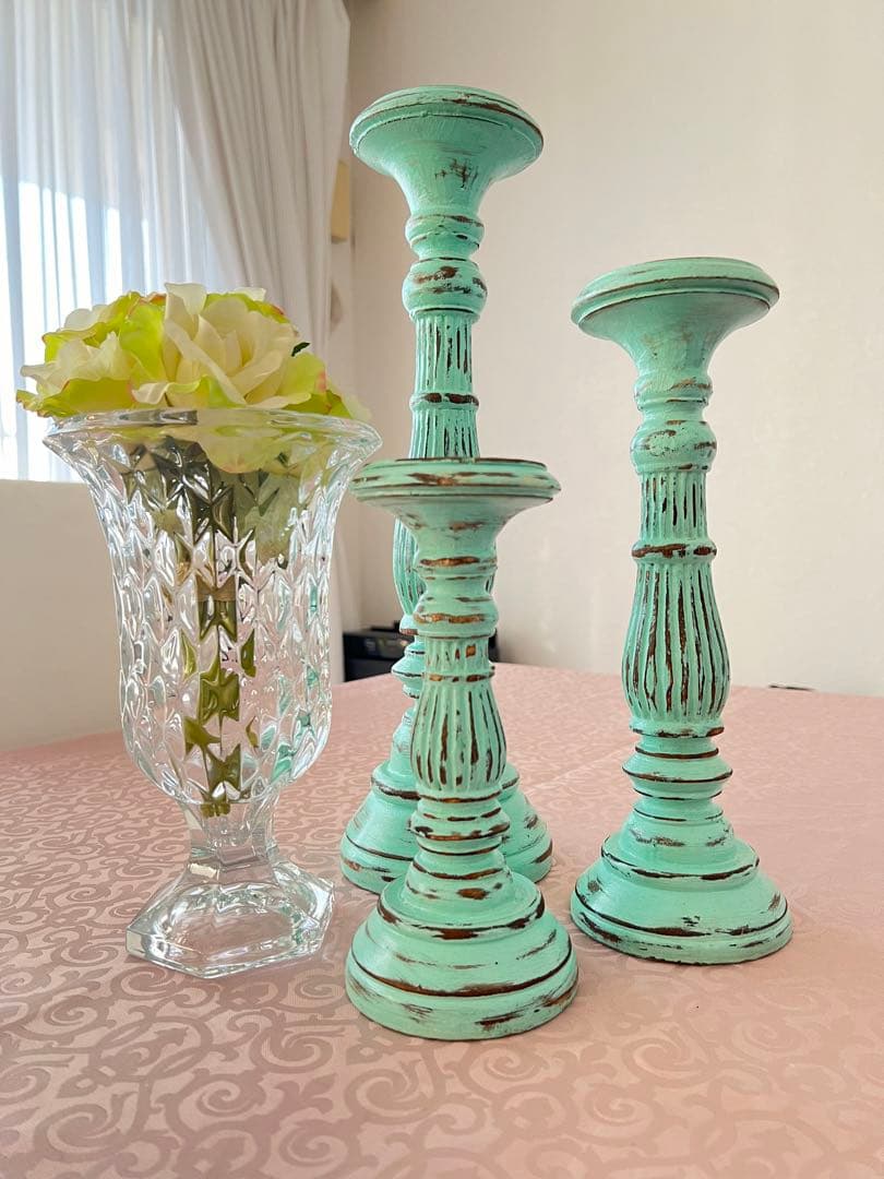 キャンドルホルダー☆ミントグリーン　3点セット