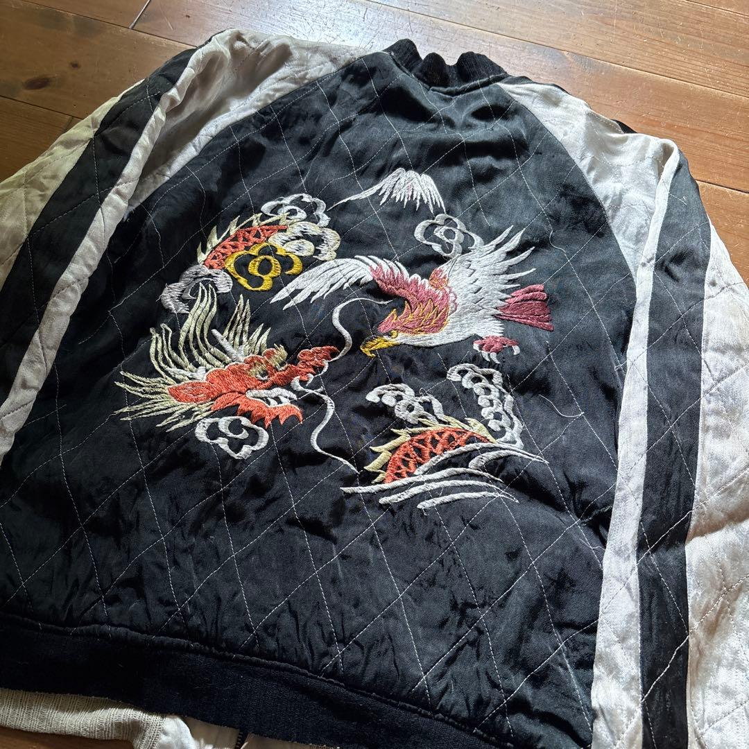 【50sビンテージ】スカジャン 中綿 サテン cherry フェード スーベニア