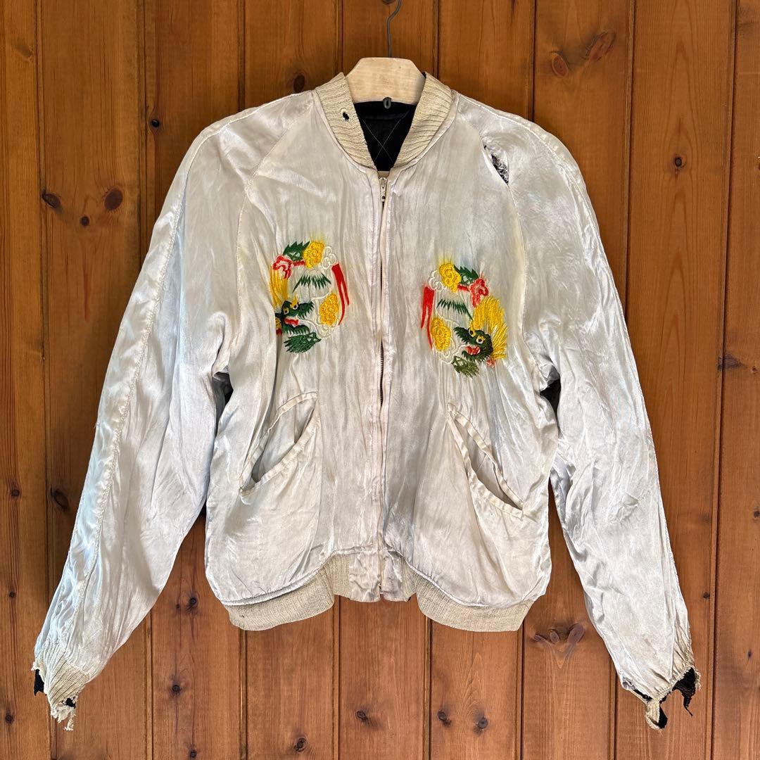 【50sビンテージ】スカジャン 中綿 サテン cherry フェード スーベニア