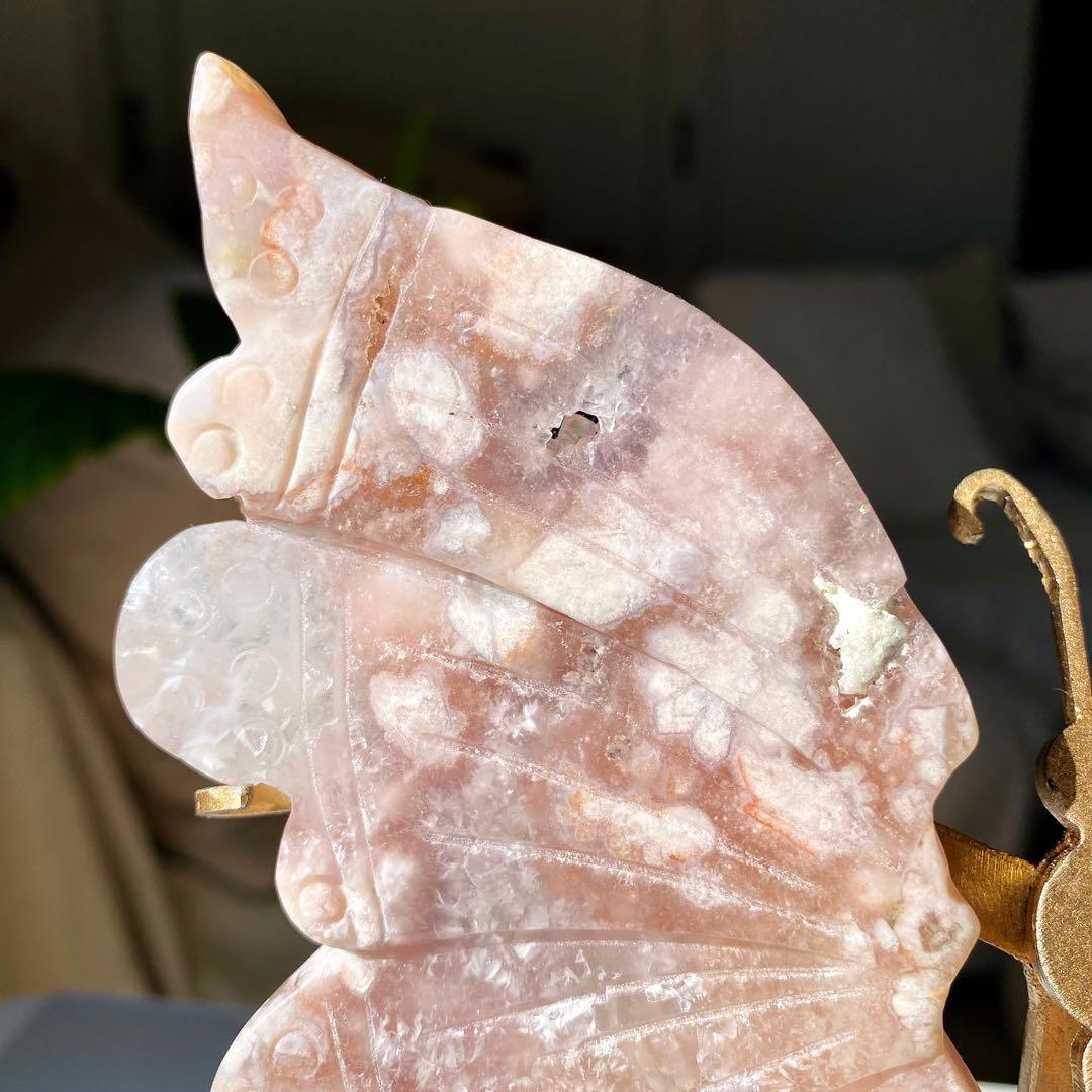 ★★★最終特価【 ピンクアメシスト フラワーアゲート バタフライ （台座付き）