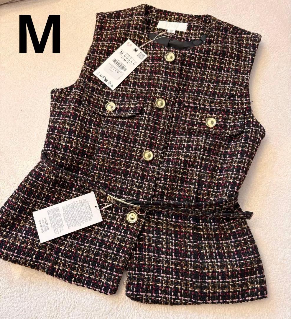 ZARA ベルト付きテクスチャーベスト M