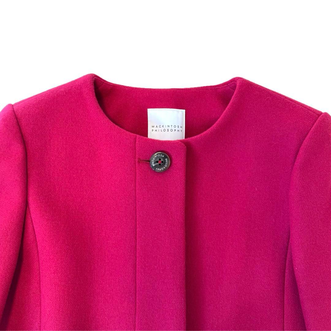 極美品 マッキントッシュフィソロフィー ノーカラーコート 38 ウール ピンク