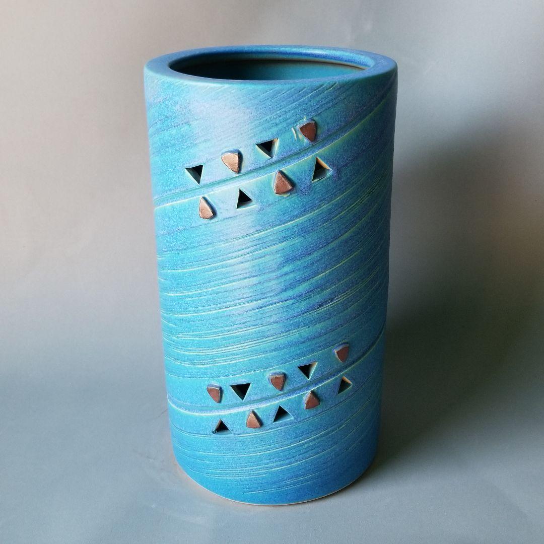 信楽焼傘立て  青 高さ４５cm