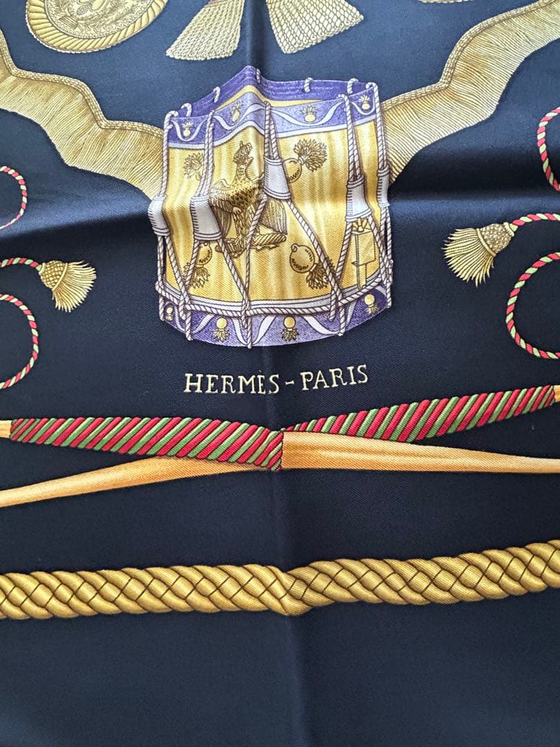 HERMES LES TAMBOURS シルクスカーフ 90cm