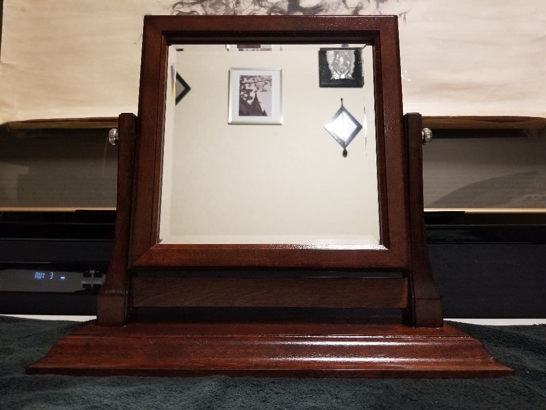 希少　廃盤　松本　民芸　家具　水目桜　テーブル　ミラー　卓上　角形　鏡　銘有り