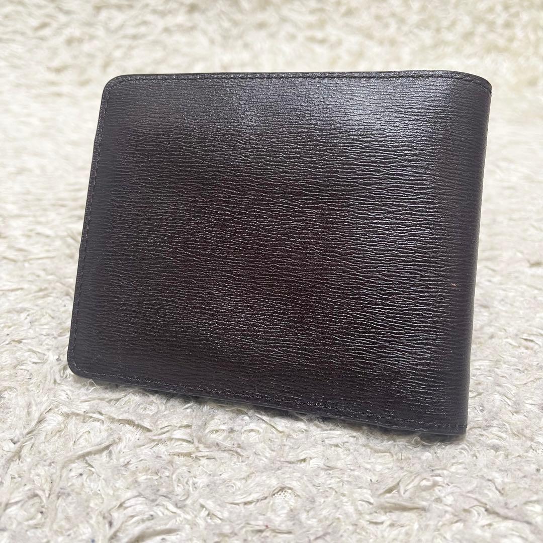 【良品】CELINE 折り財布　コンパクトウォレット　レザー　ロゴ金具　濃茶