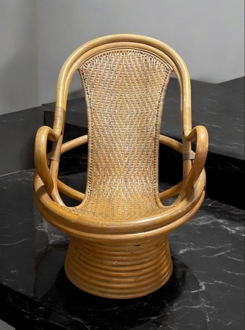 昭和レトロ★高級　ラタン（籐）の 360°回転式チェア