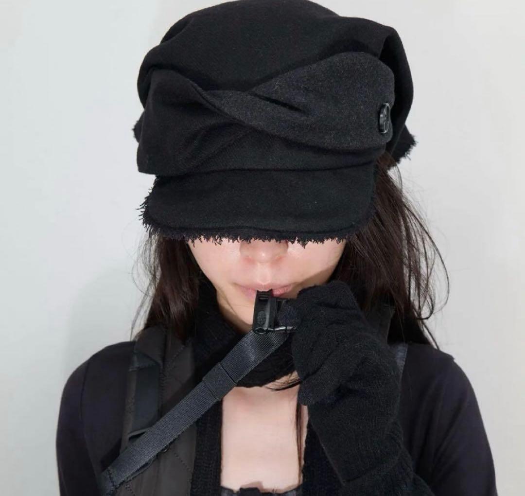 ojos オホス　スカーフベールウールキャップ　ブラック