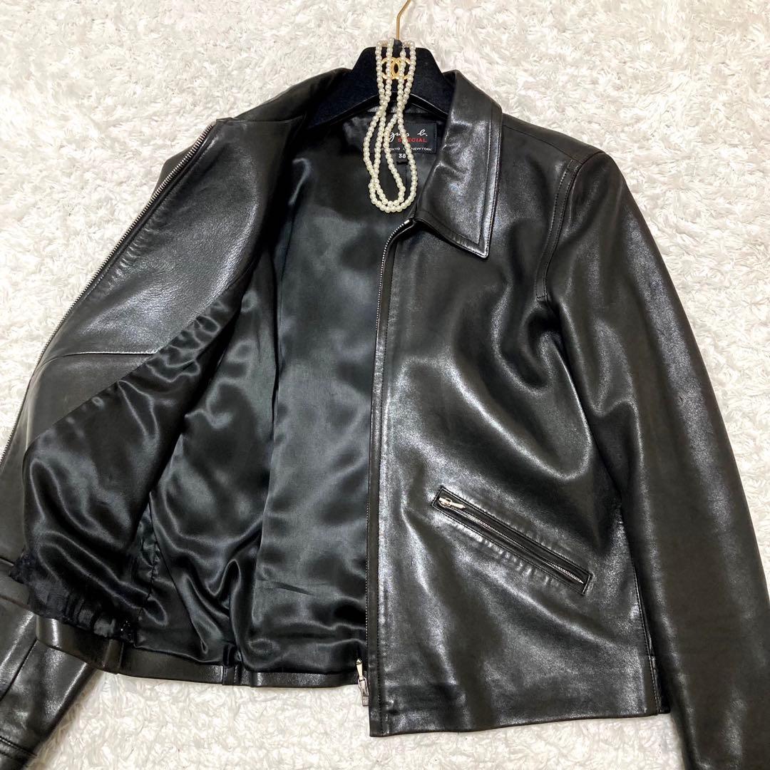 アニエスベー スペシャル ラムレザージャケット ブラック シングル 38