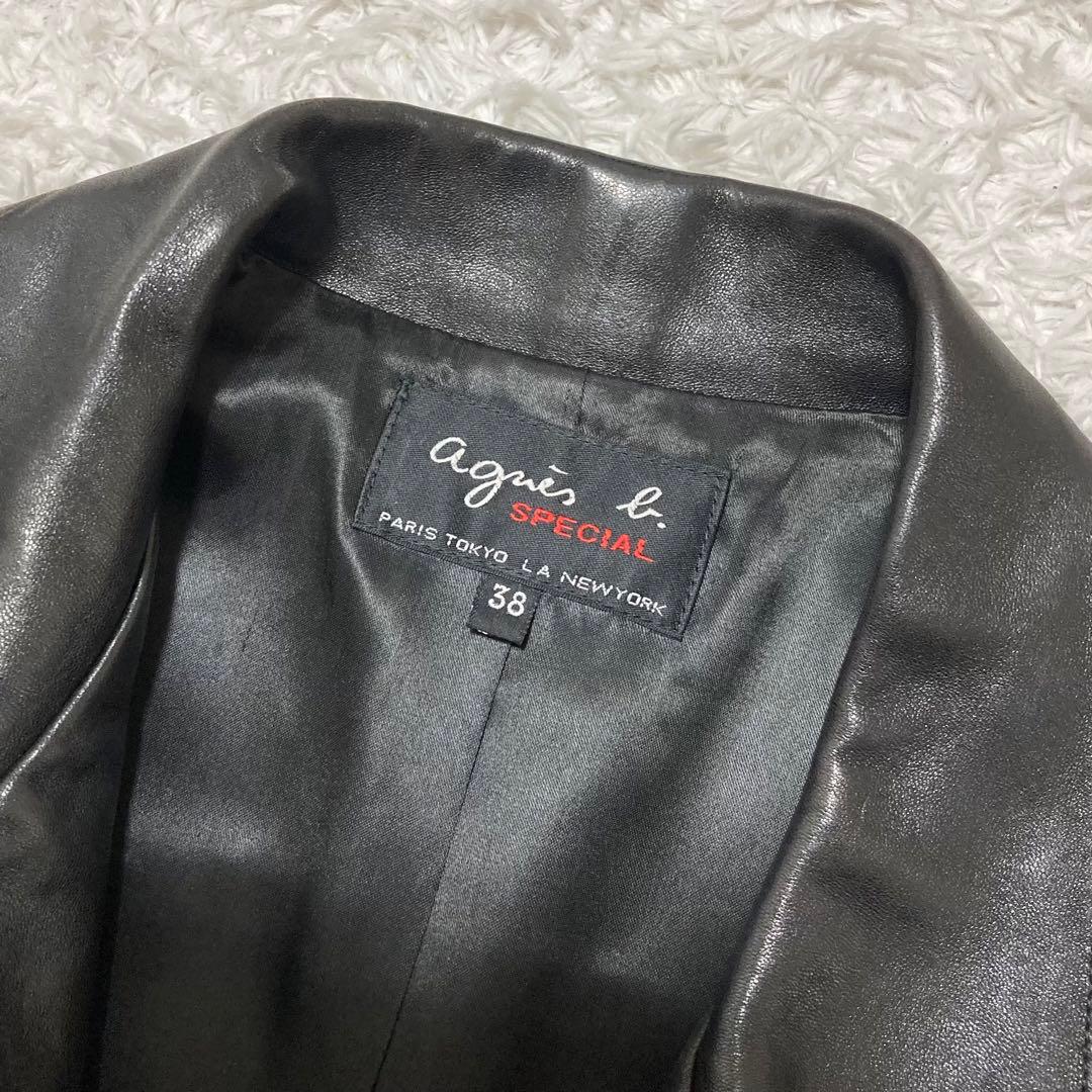 アニエスベー スペシャル ラムレザージャケット ブラック シングル 38