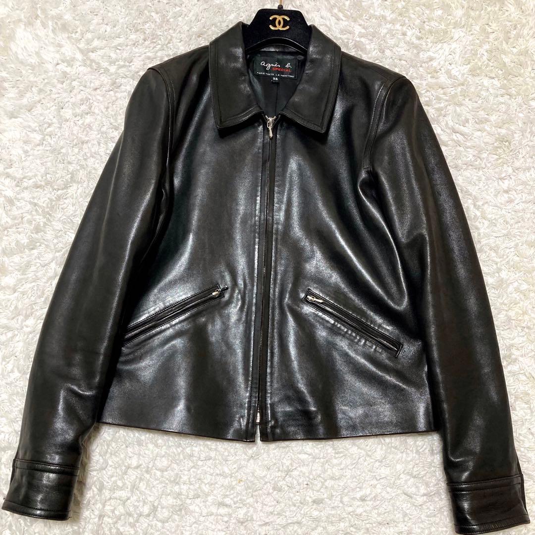 アニエスベー スペシャル ラムレザージャケット ブラック シングル 38