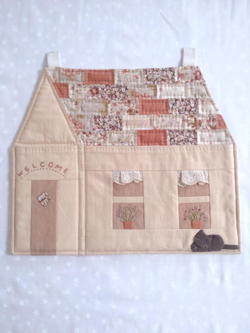 【レア】花もめん　パッチワーク　ハウス　ウォールポケット　ハンドメイド