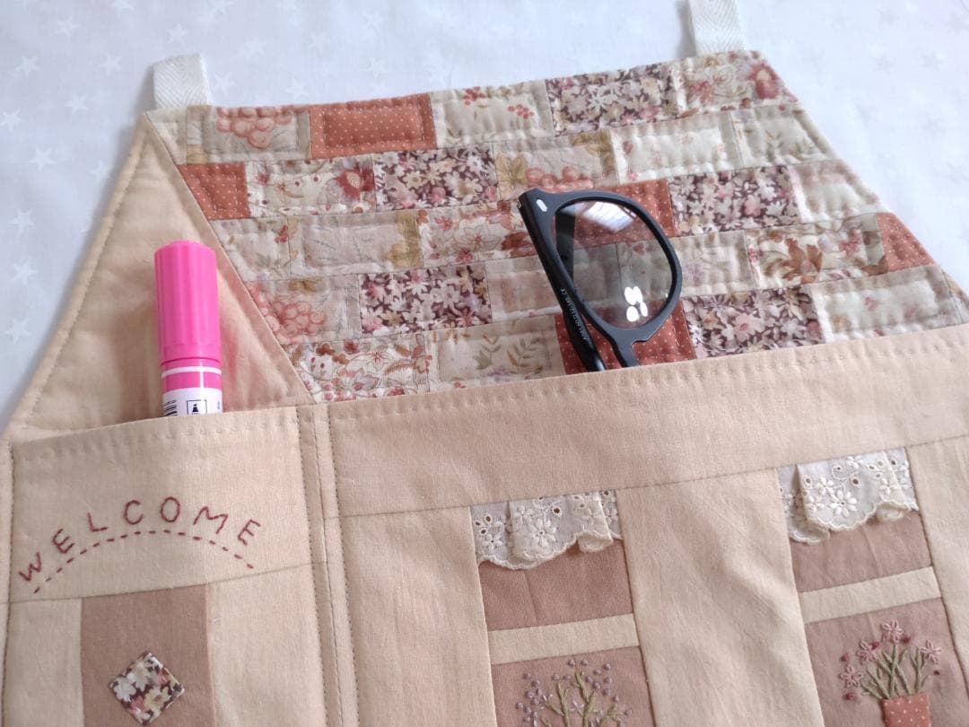 【レア】花もめん　パッチワーク　ハウス　ウォールポケット　ハンドメイド