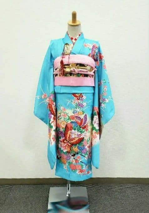 七五三　7歳　120cm　ポリエステル　水色 つくり帯