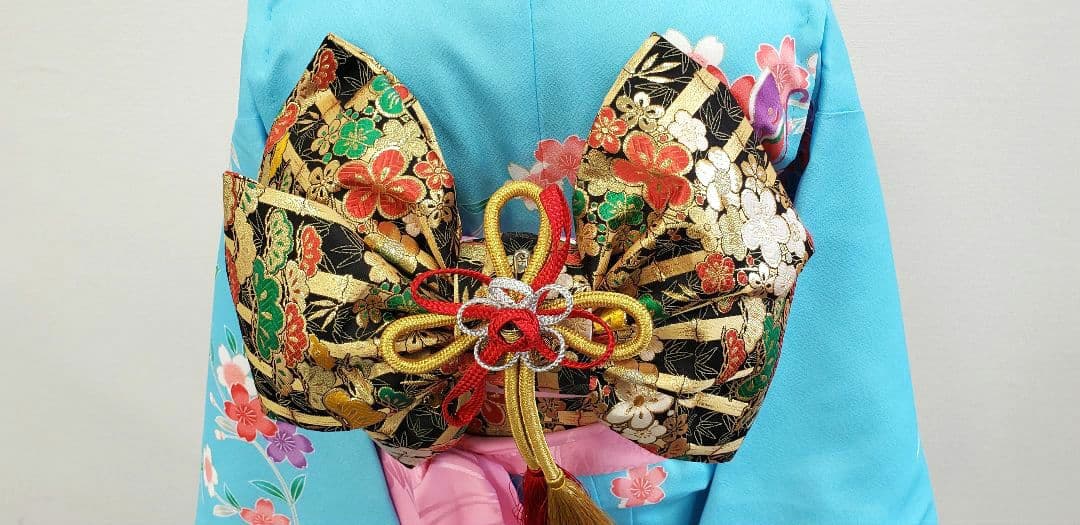 七五三　7歳　120cm　ポリエステル　水色 つくり帯