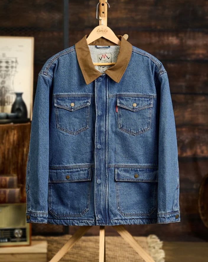 【karku】襟キャンバス切替　裏フリース　デニムワークジャケット