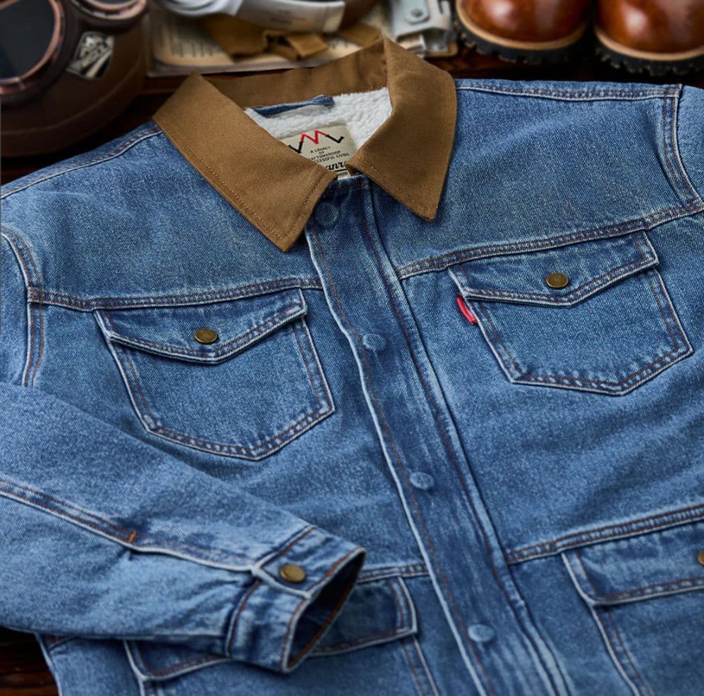 【karku】襟キャンバス切替　裏フリース　デニムワークジャケット