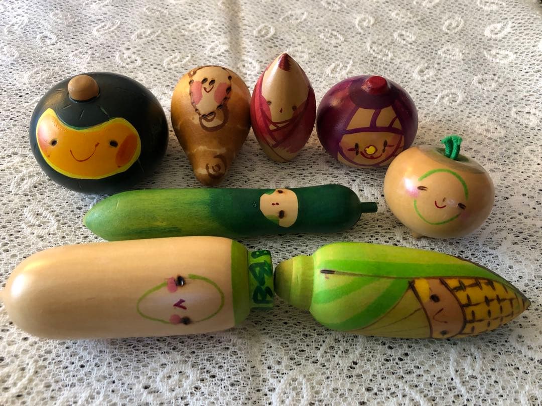 ふくしまひろえ 野菜こけし 果物こけし セット　木製野菜モチーフ人形セット