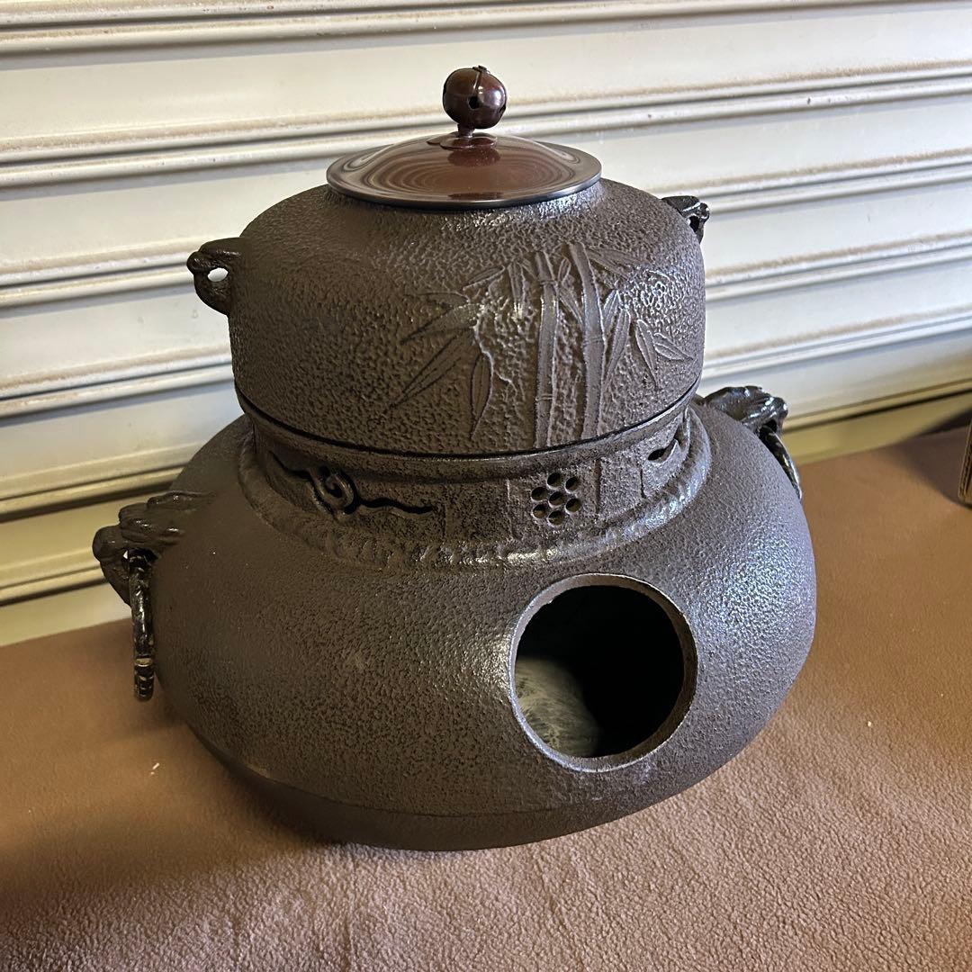CL10★茶道具★ 茶釜 風炉釜 上鬼面大 昭和レトロ 工芸品