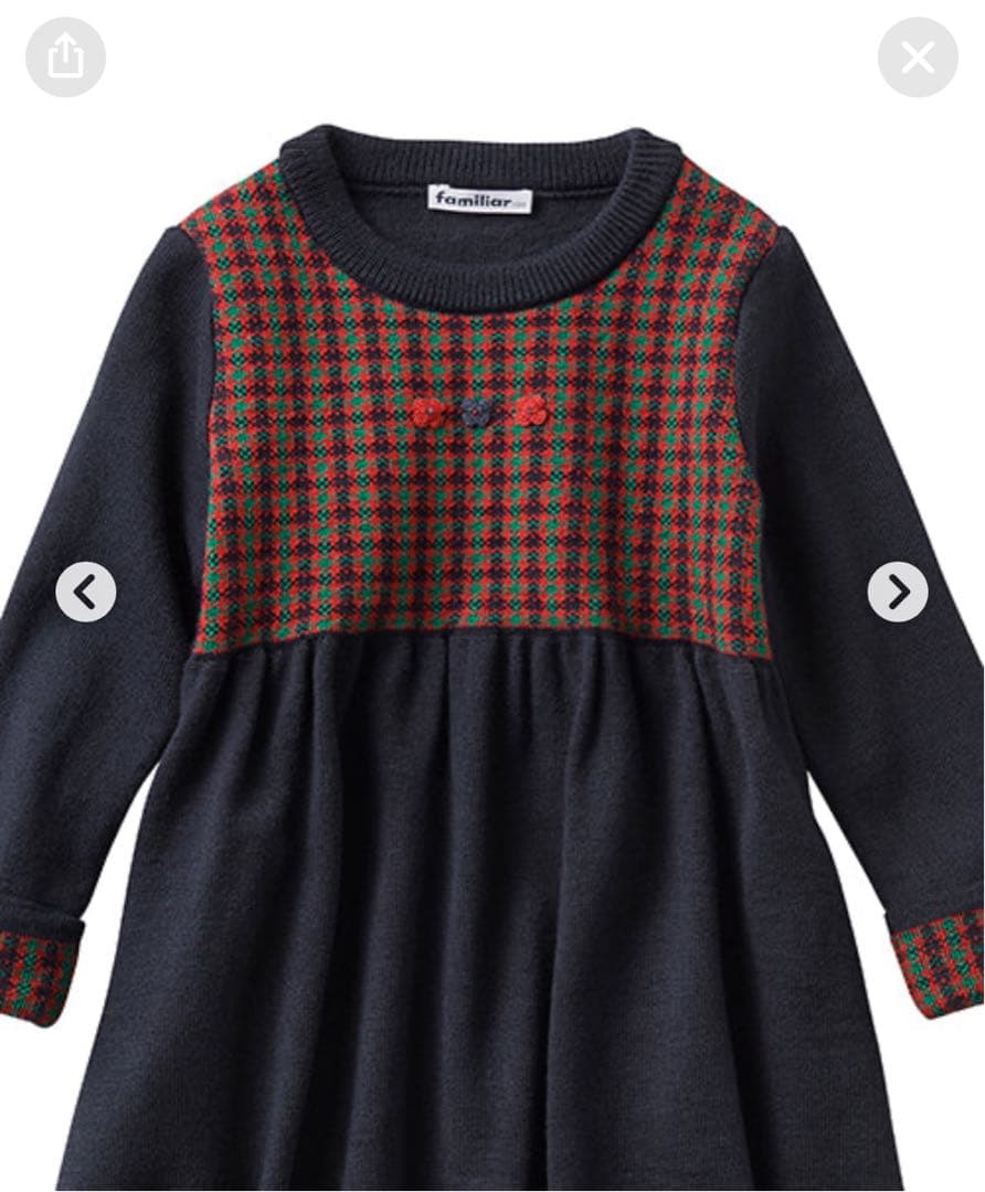【ポカリスエット】《familiar》チェック柄ニットワンピース 130