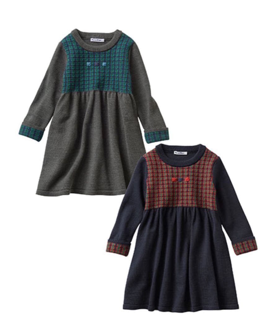 【ポカリスエット】《familiar》チェック柄ニットワンピース 130