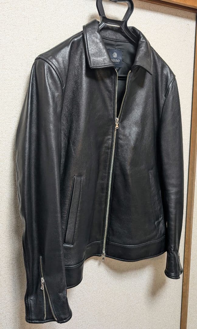 【美品】ナノユニバース　襟付きラムレザーシングルライダースジャケット　XL