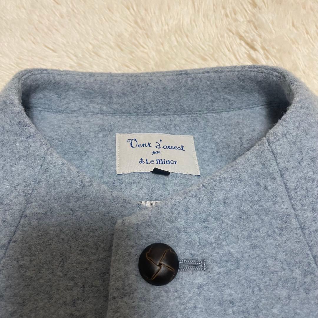 ♡美品♡ le minor ルミノア ノーカラーコート　ロング 水色 38