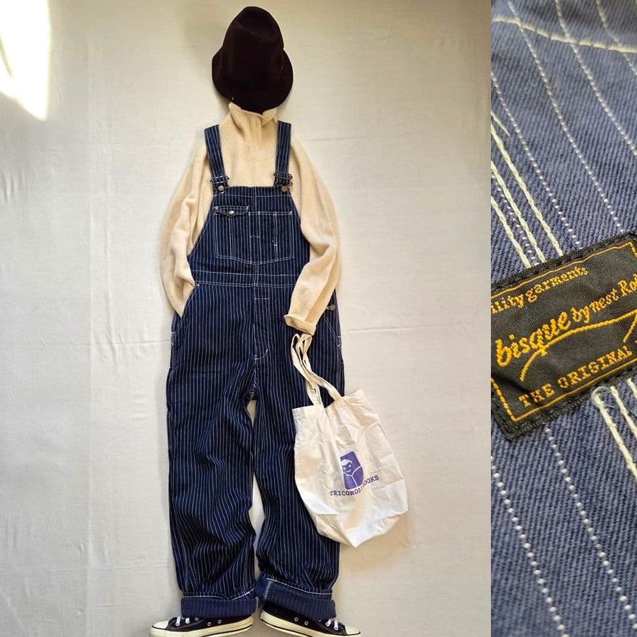 ビスクバイネストローブ インディゴ ストライプ オーバーオール サロペット