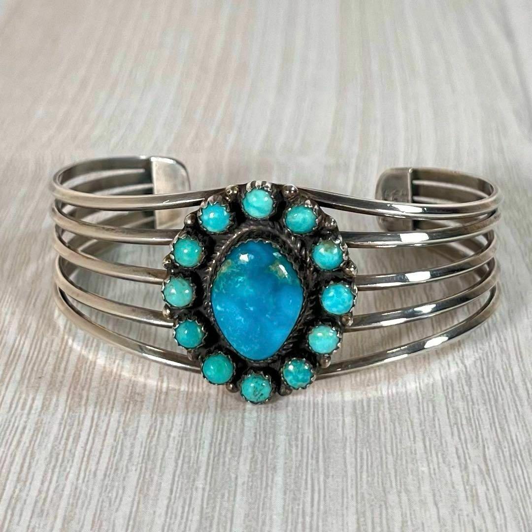 【極美品】ナバホ族 インディアンジュエリー　5連バングル　ターコイズ　シルバー