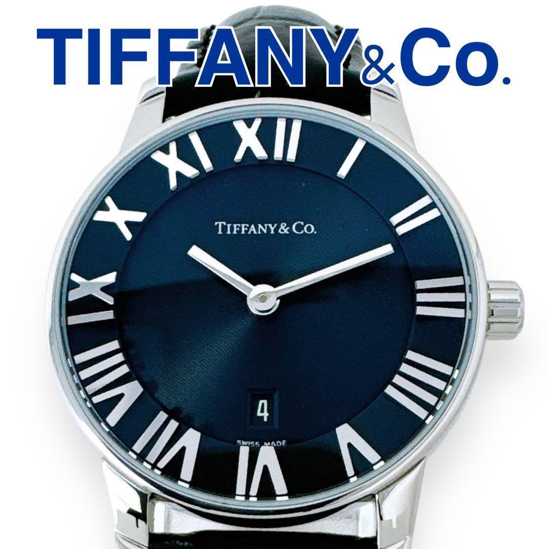 ティファニー アトラス ドーム クォーツ 革ベルト ブラック レディース 時計