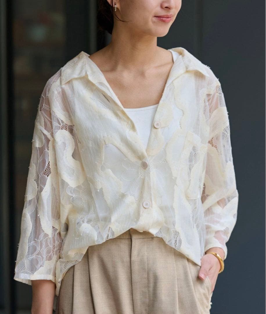フレームワーク・ESTHE OVERSIZED SHEER LACE シャツ