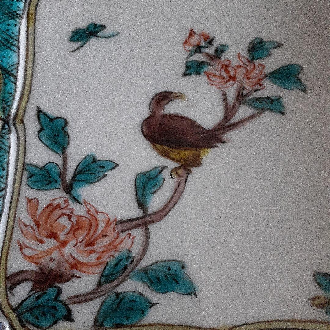 古九谷色絵牡丹鳥蝶図角皿