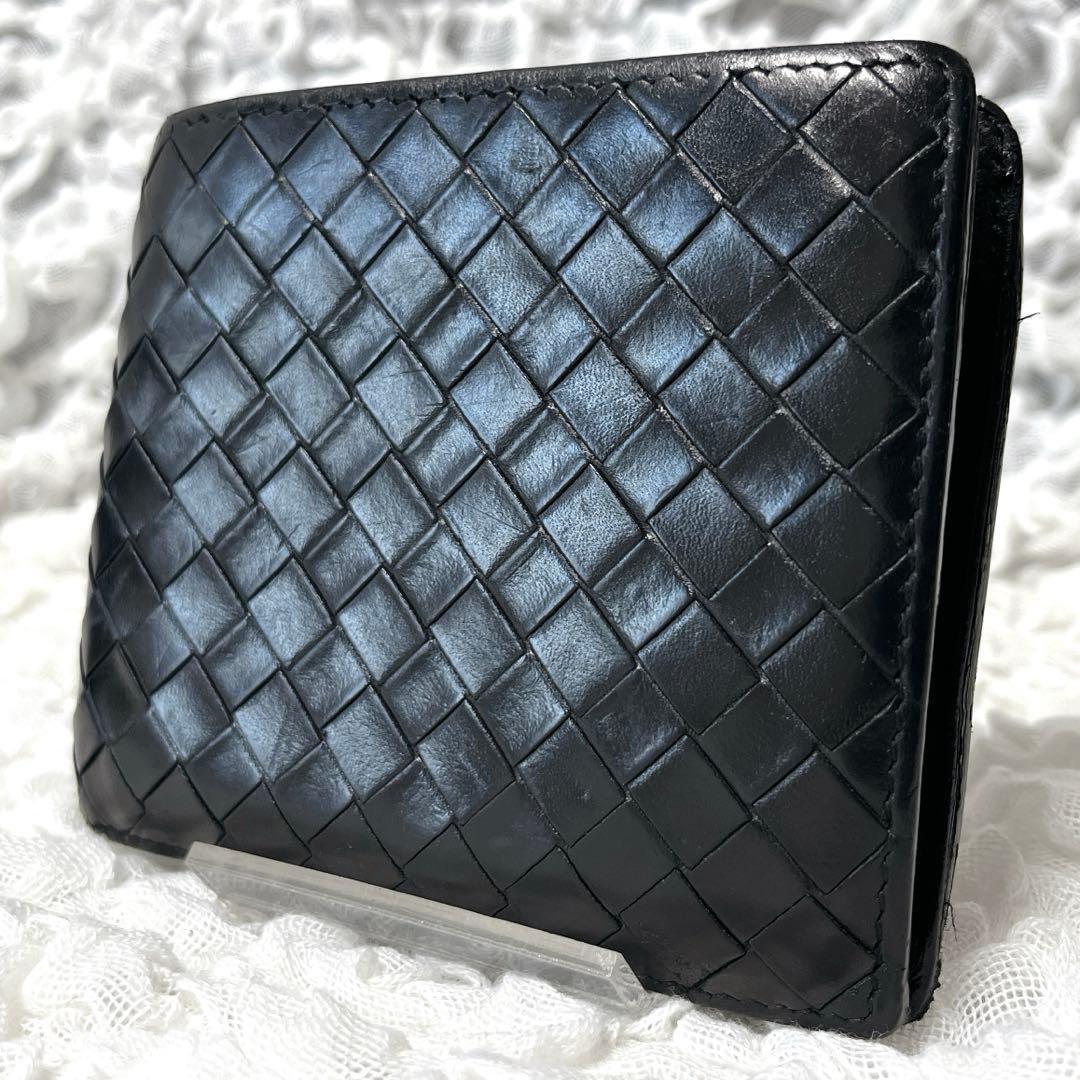 希少✨BOTTEGAVENETA ボッテガヴェネタ二つ折り財布 ブラック　レザー