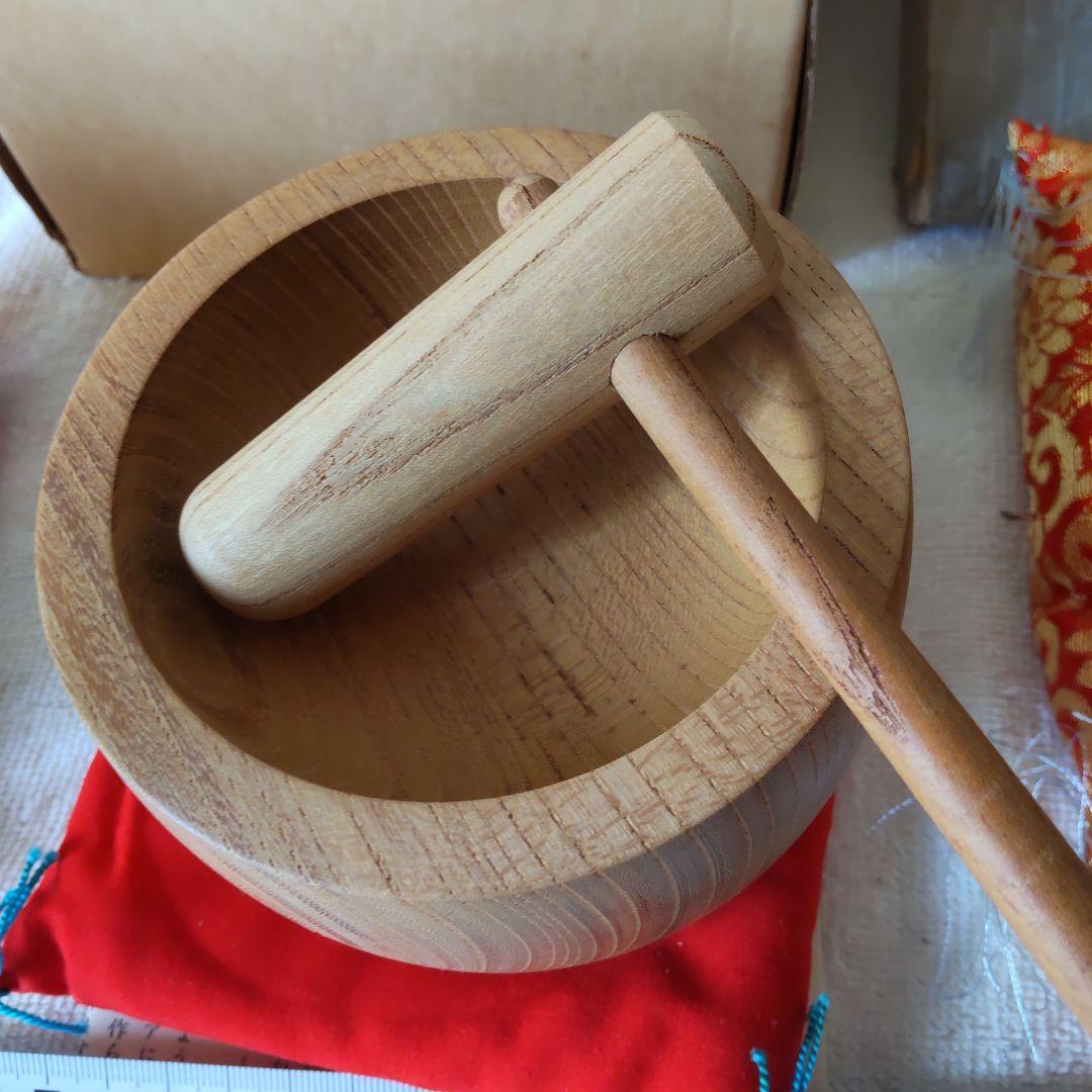 工芸品　臼と杵　3点セット　ミニサイズ　お餅つき