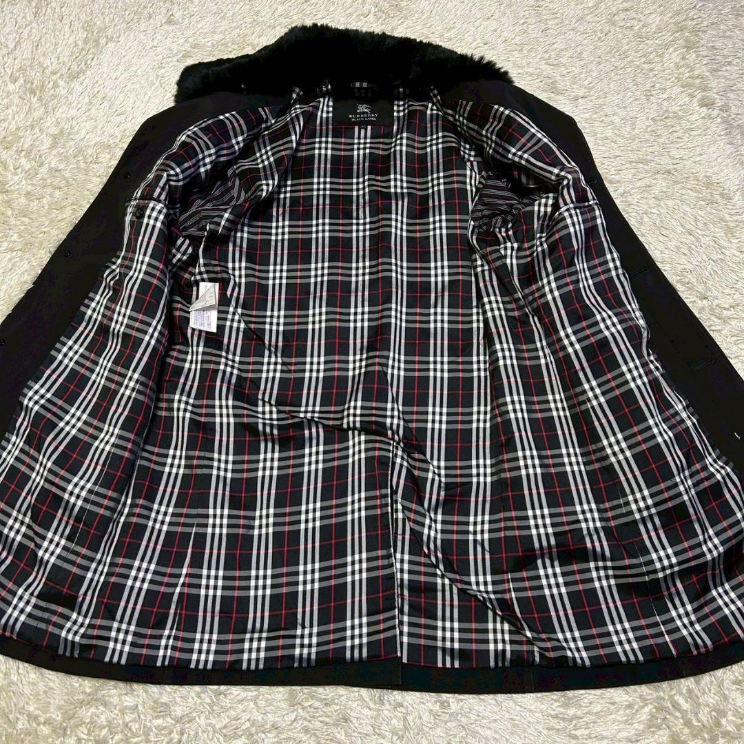 【希少】バーバリーブラックレーベル　比翼コート　ラビットファー　黒　ノバチェック