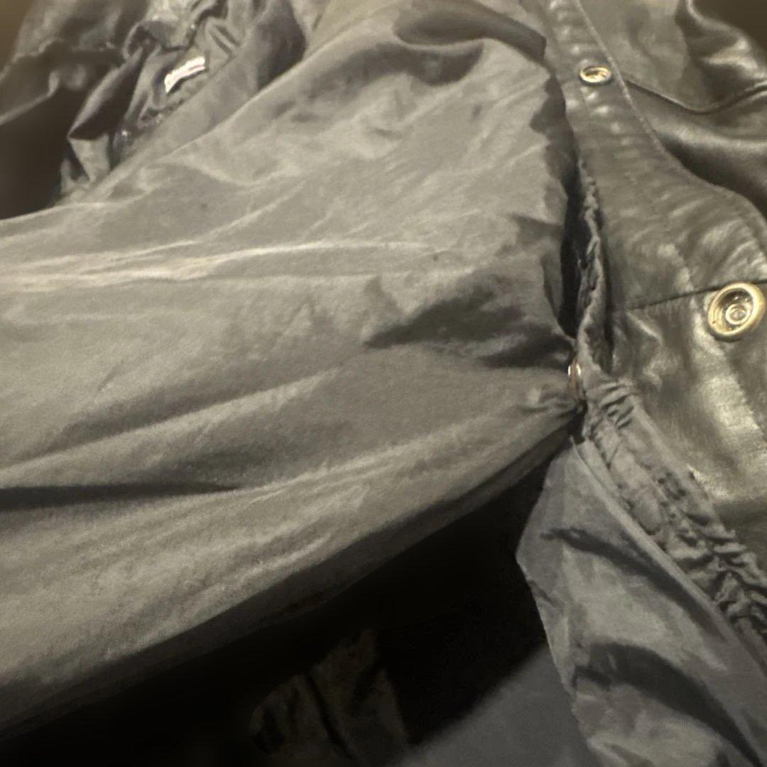 90s肉厚黒レザー モーターサイクルロングコート スタンドカラーFIRST