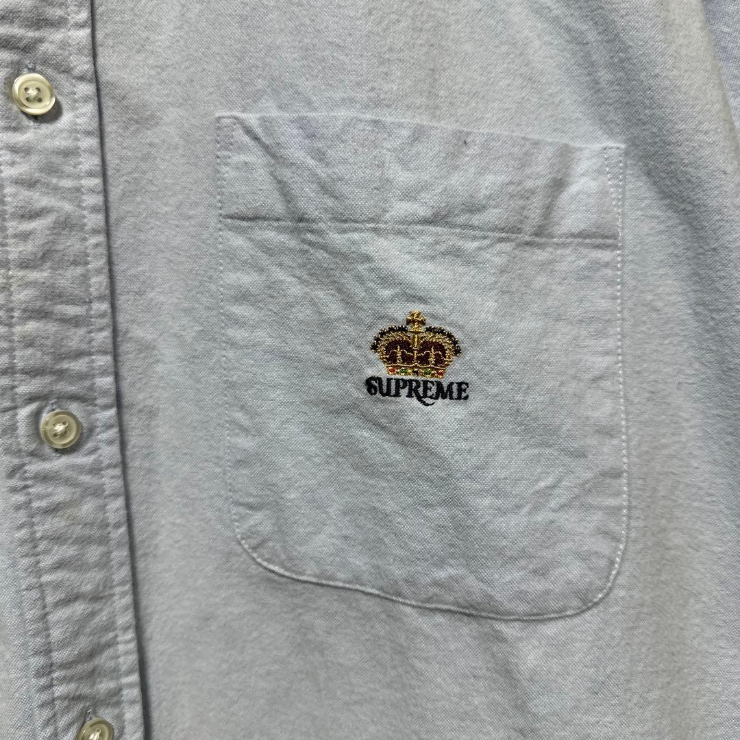 チ*き様 Supreme クラウン　刺繍ロゴ 長袖シャツ M ライトブルー