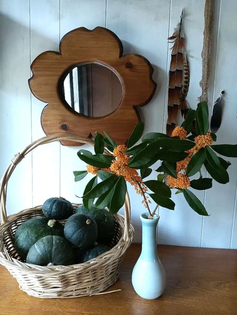 桜　木製手作り　壁掛けミラー