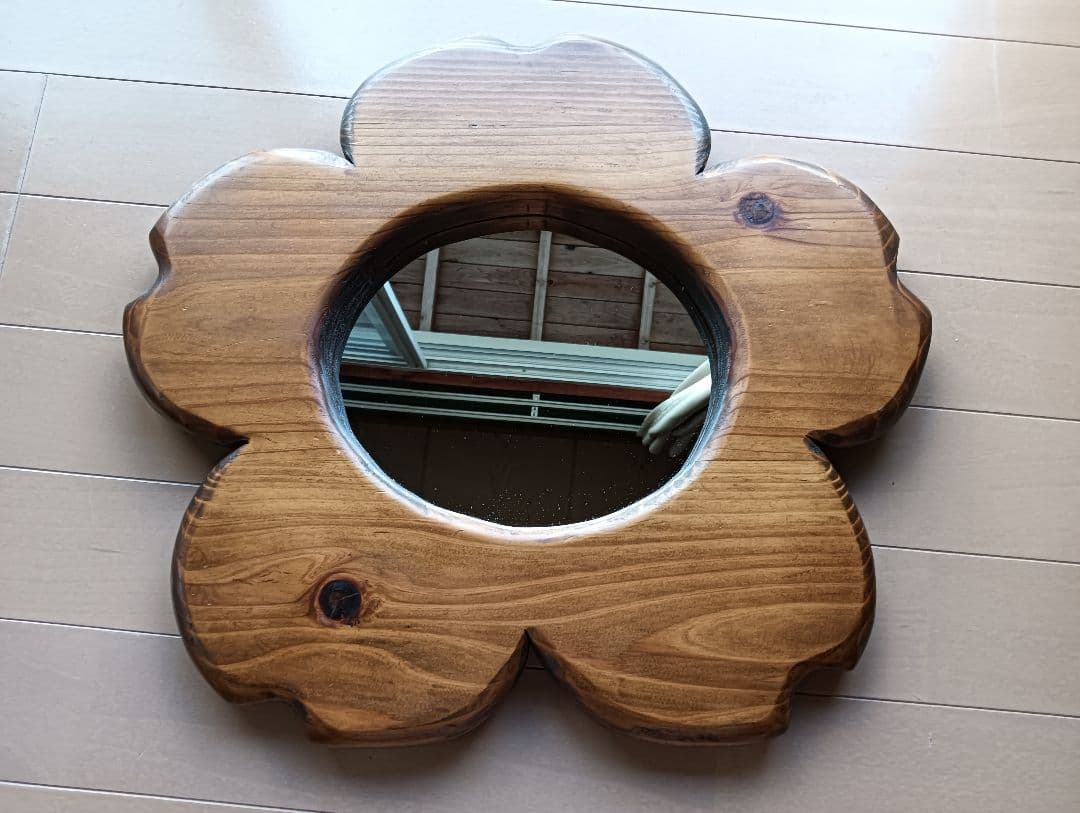 桜　木製手作り　壁掛けミラー