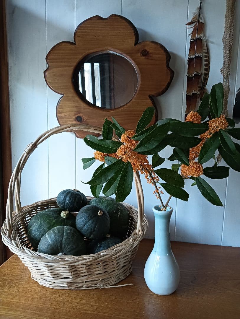 桜　木製手作り　壁掛けミラー