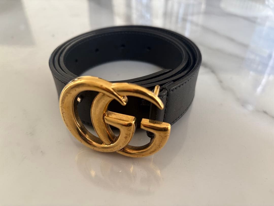 Gucci ダブルGバックル 黒レザーベルト