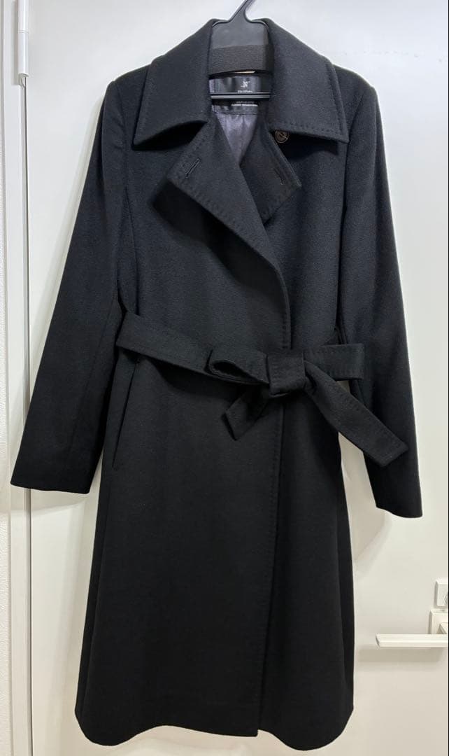 極美品７号イネドINED カシミヤ100%ラップコート 黒　冠婚葬祭フォーマル