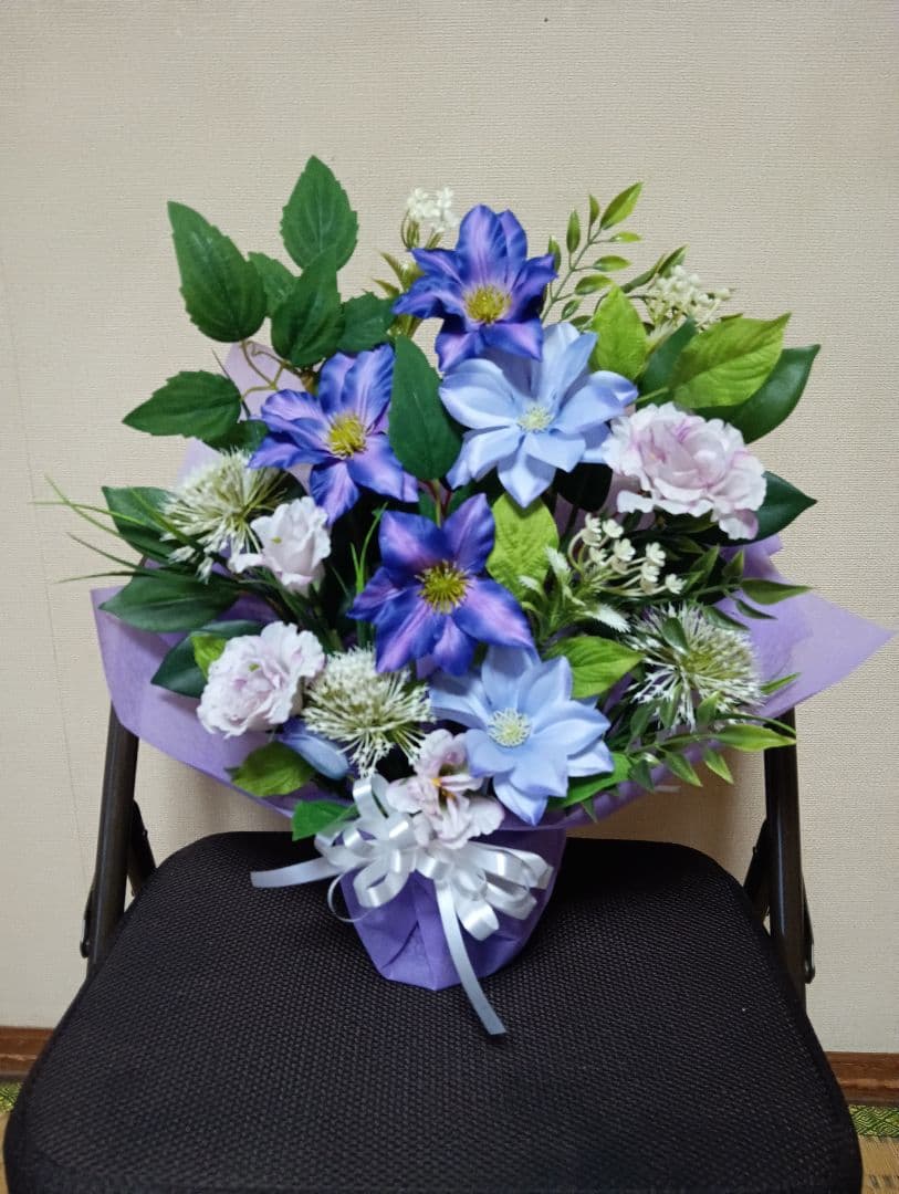 仏花　お供え花　造花アレンジ　クレマチス　初盆　法事