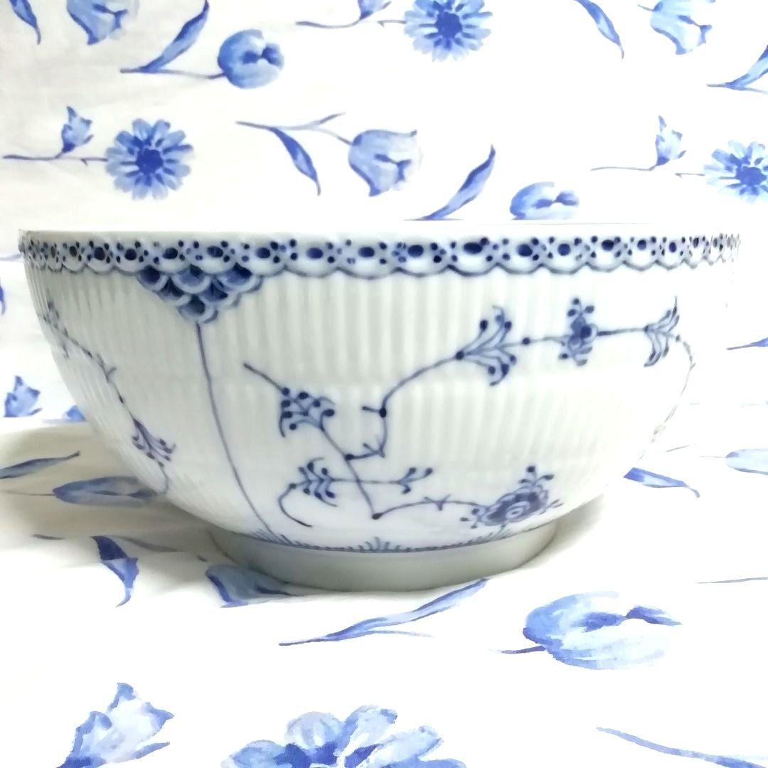 ロイヤルコペンハーゲン ボウル ハーフレース 大きい　ブルーフルーテッド