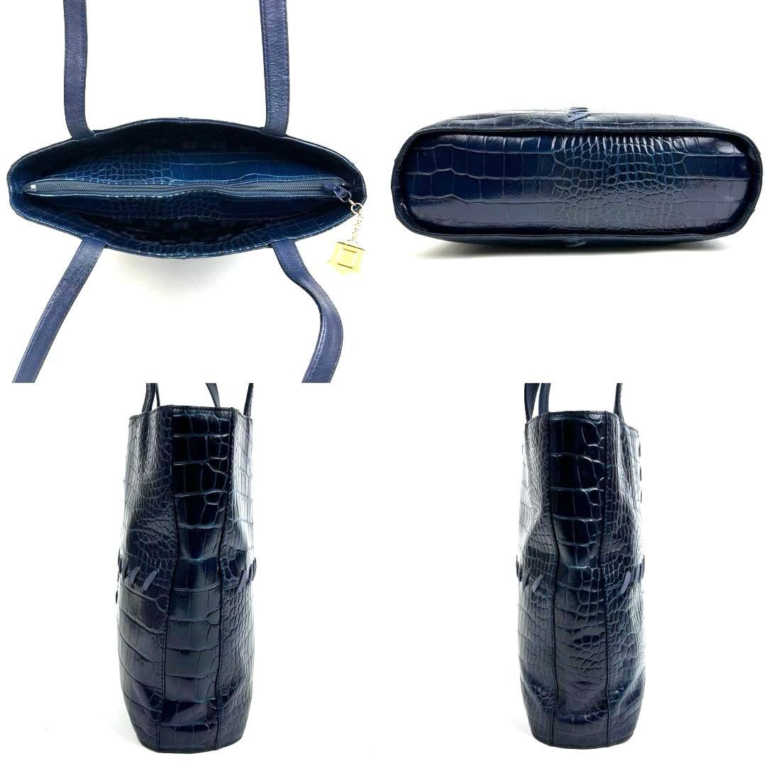 【美品】イヴサンローラン　ワンショルダー　肩掛け　ステッチ　クロコ　レザー　紺色