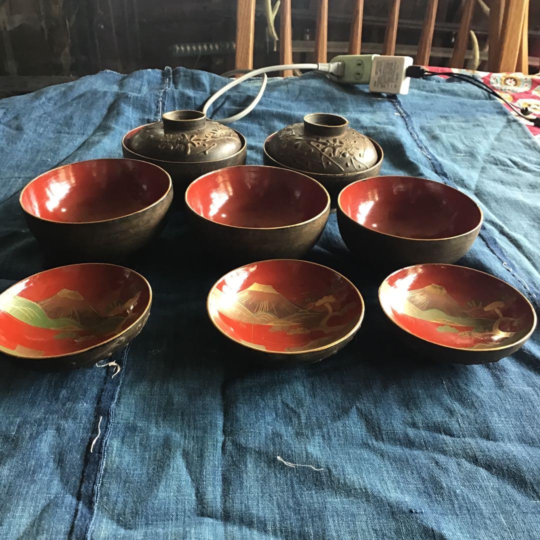 会津鉄錆塗　金蒔絵　椀6客　時代木製漆器　吸物　伝統工芸　漆芸